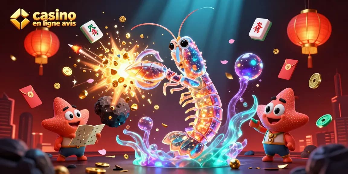 Illustration 3D dynamique de casino en ligne avis mettant en valeur des personnages interactifs et des éléments de jeu captivants.