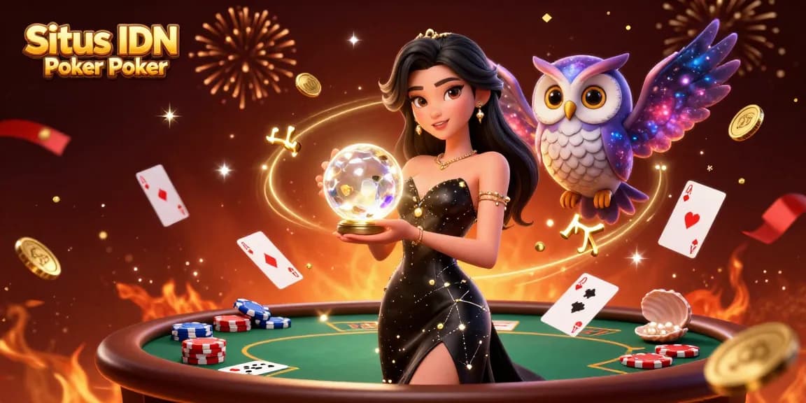 Engage with Situs IDN Poker Dewapoker through a vibrant 3D scene of a woman with poker elements.