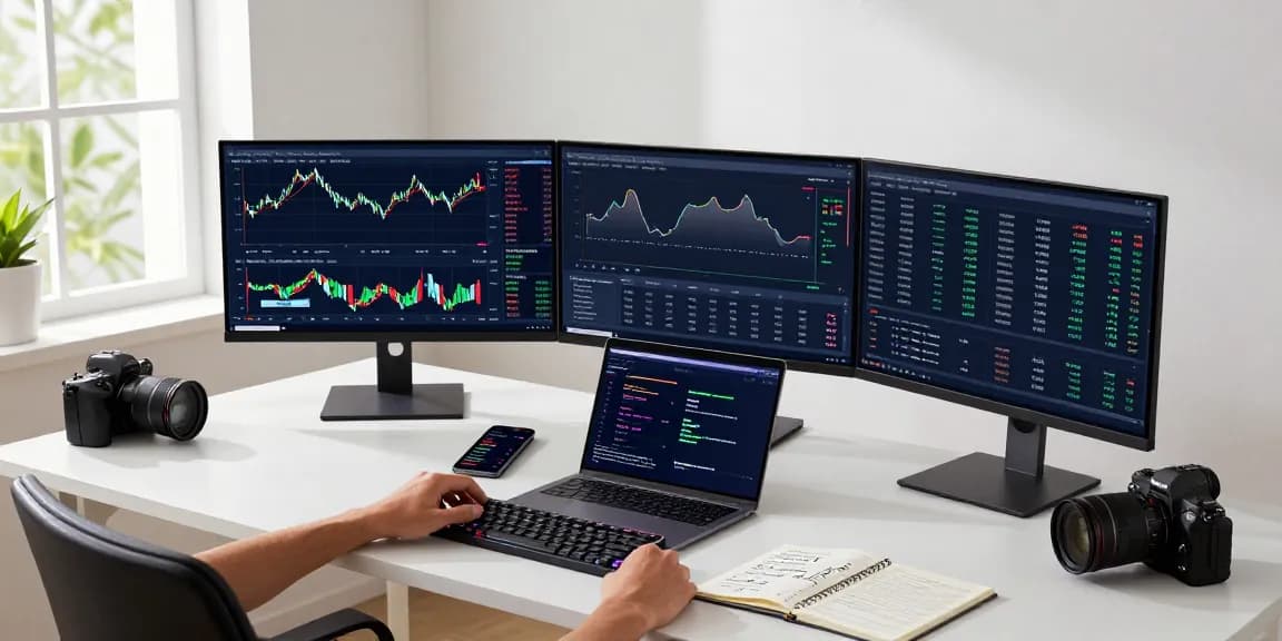 Cloud mining passive income with cryptocurrency trading setup showing blockchain analytics and passive income tracking in modern workspace.