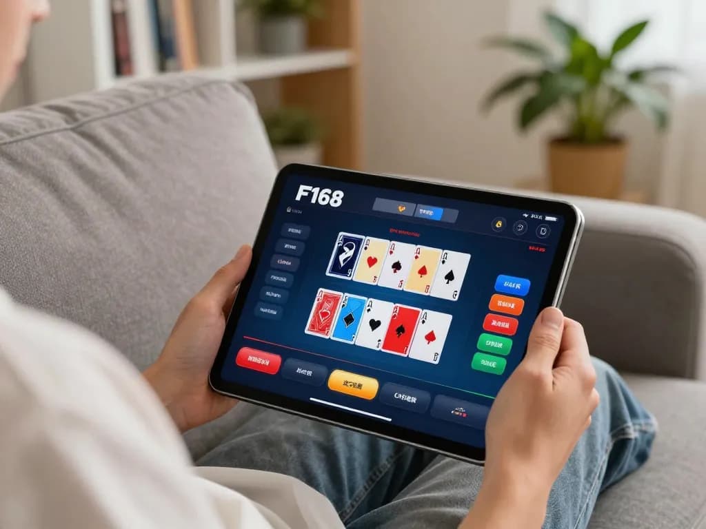 Engaging in online gaming for F168 đăng nhập at home, showcasing tablet and cozy environment