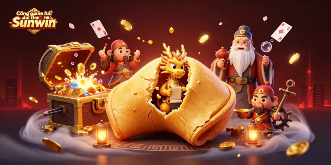 Cổng game bài đổi thưởng Sunwin features a mesmerizing scene with a wise dragon and golden treasures amid a vibrant casino atmosphere.