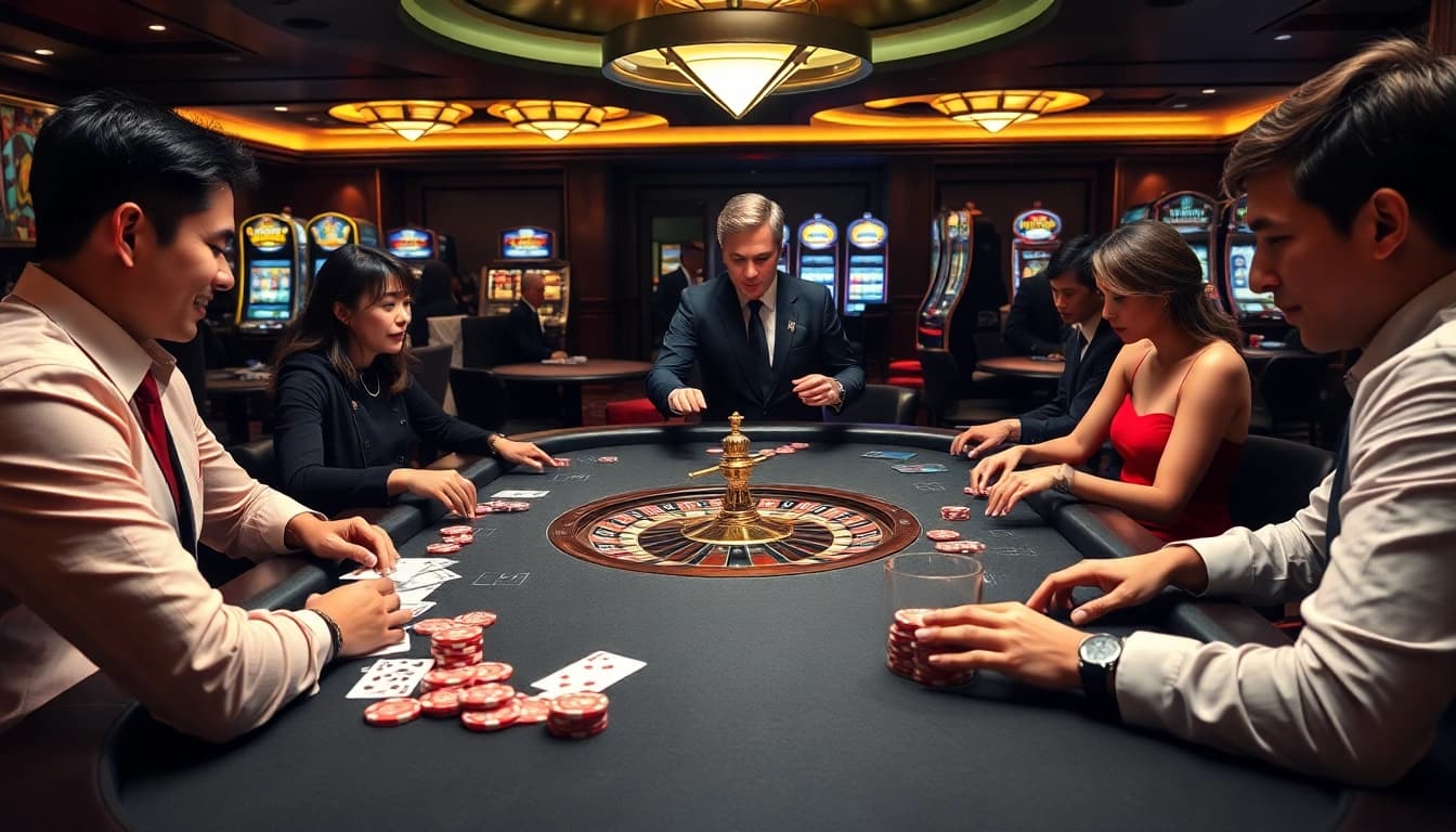 Experience the thrill of live betting at trang chủ lc88, featuring vibrant poker chips and engaging players.