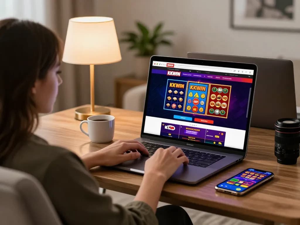Player enjoying online gaming at KKWIN with vibrant interface on laptop screen
