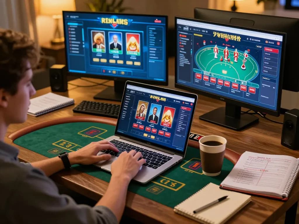 Engaging in online gaming at Nhà cái 79king with a laptop, showcasing a lively home setup.