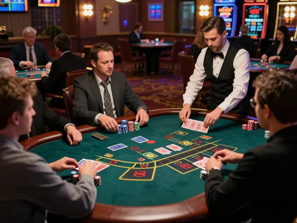 Players actively gambling at King33 live baccarat table, showcasing tension and excitement in a luxurious casino atmosphere.