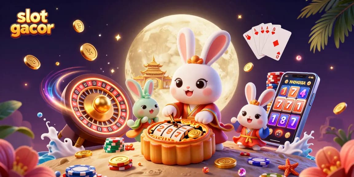 Experience slot gacor excitement with vibrant moon rabbit characters surrounded by casino elements.