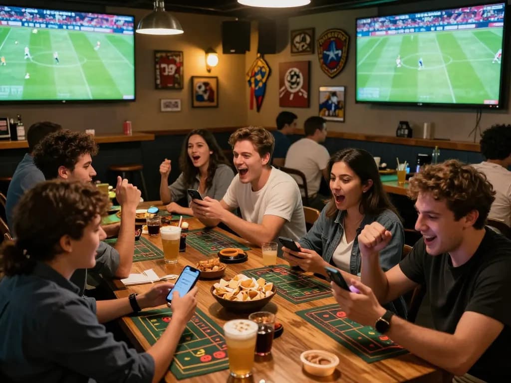 KQBD live sports betting excitement as fans cheer for their teams while using smartphones to place bets.