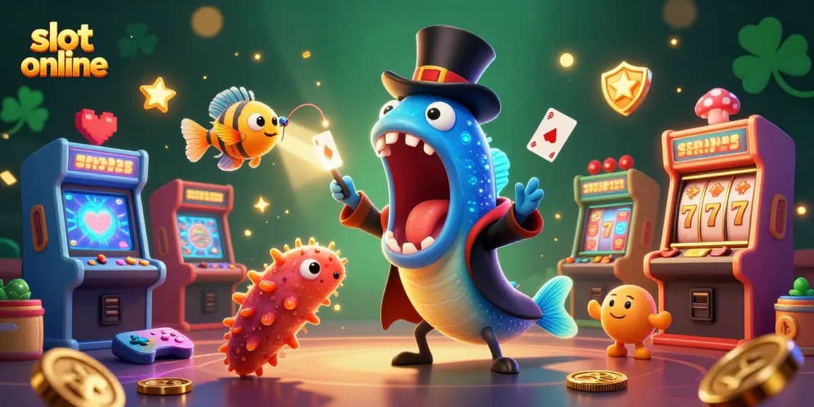 Menangkan slot online dengan ilustrasi karakter unik dan mesin kasino yang berwarna-warni.