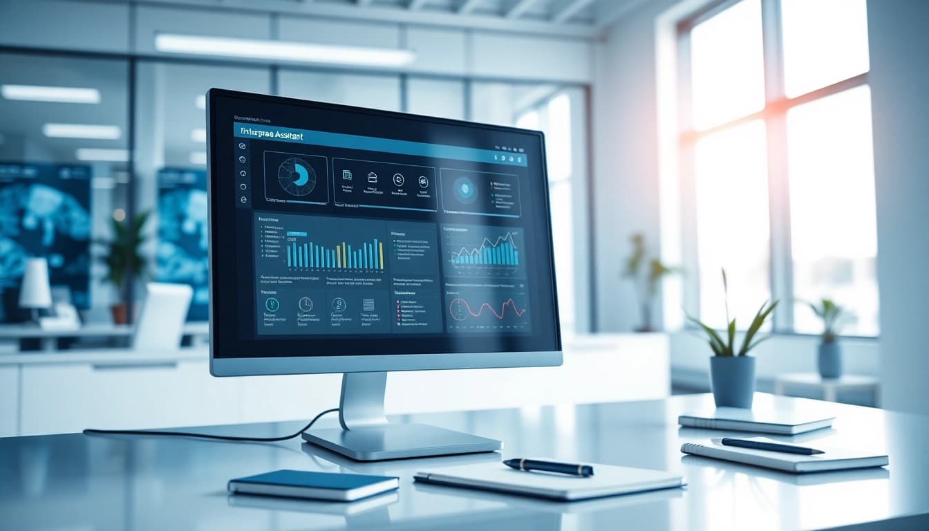 Engaging digital interface of an enterprise assistant platform in a modern workspace.