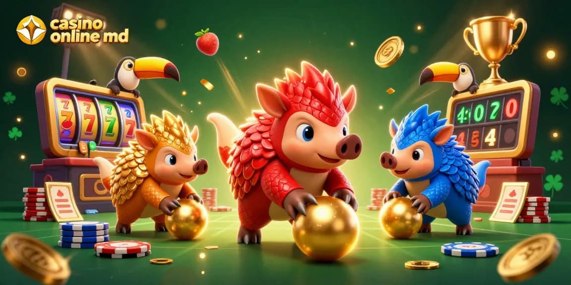 Joacă și câștigă la casino online md cu simboluri de sloturi, pangolini și premii aurii!