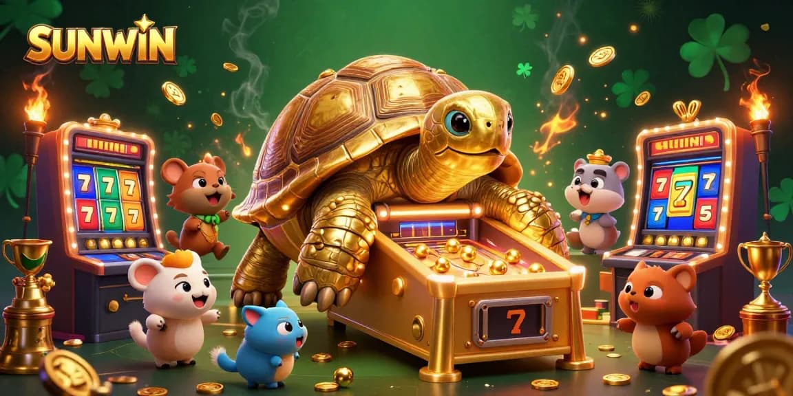 SUNWIN invites players to enjoy an engaging slots experience with gold and excitement, featuring a colossal pinball tortoise showcasing dazzling game elements.