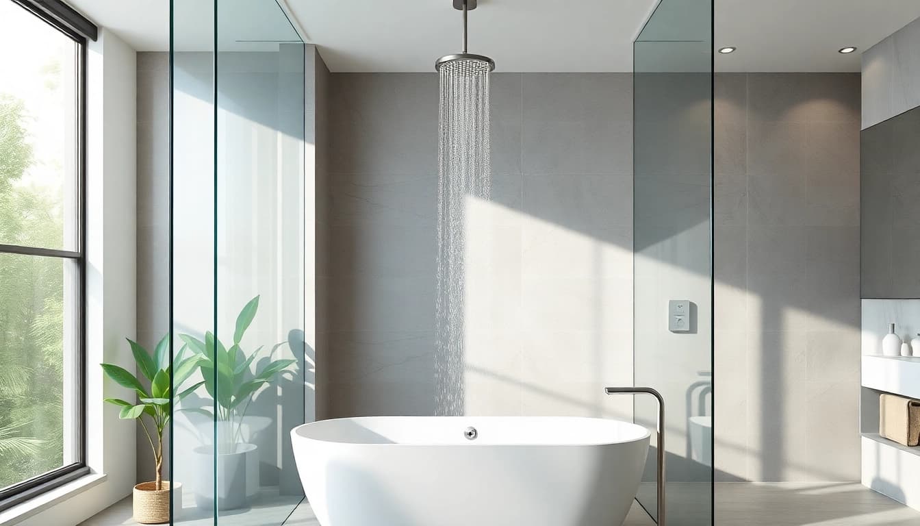 Experience elegant showers au in a modern bathroom with a luxurious rain shower and minimalist design.