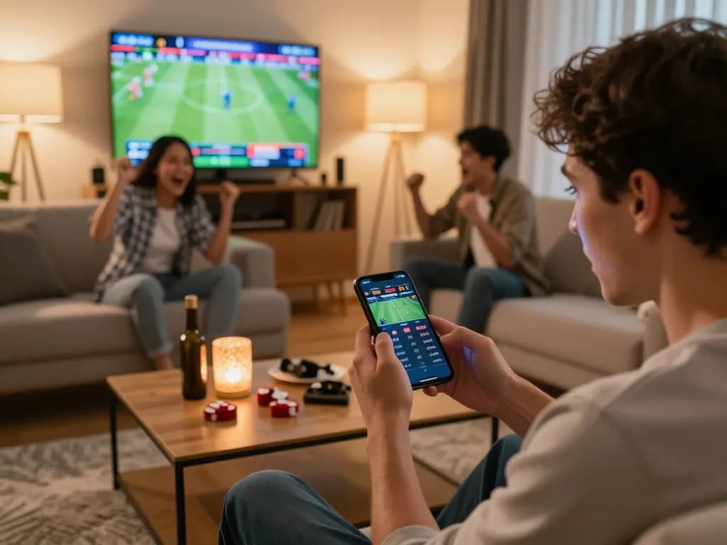 Engaging sports betting moment with 388bet on smartphone displaying live odds and match stats.