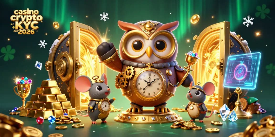 Profitez du casino crypto sans KYC 2026 avec une illustration captivante des personnages du casino