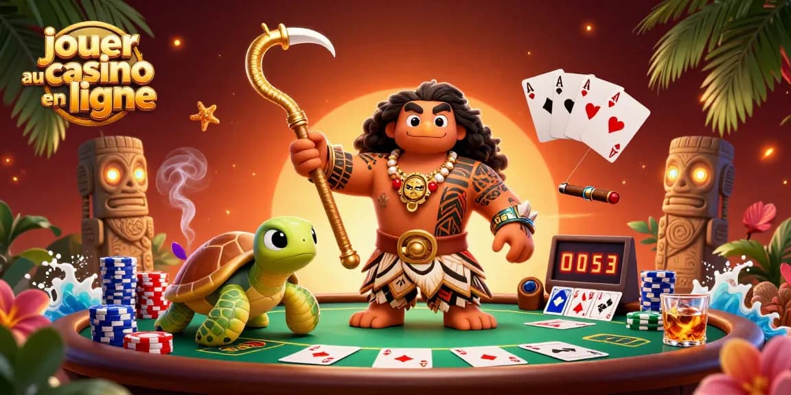 Jouez au casino en ligne avec une illustration dynamique de personnages et éléments de casino spéciaux.