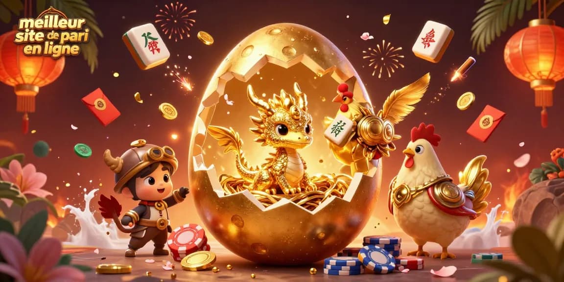 Visualisez le meilleur site de pari en ligne avec un dragon doré et des jetons de poker.