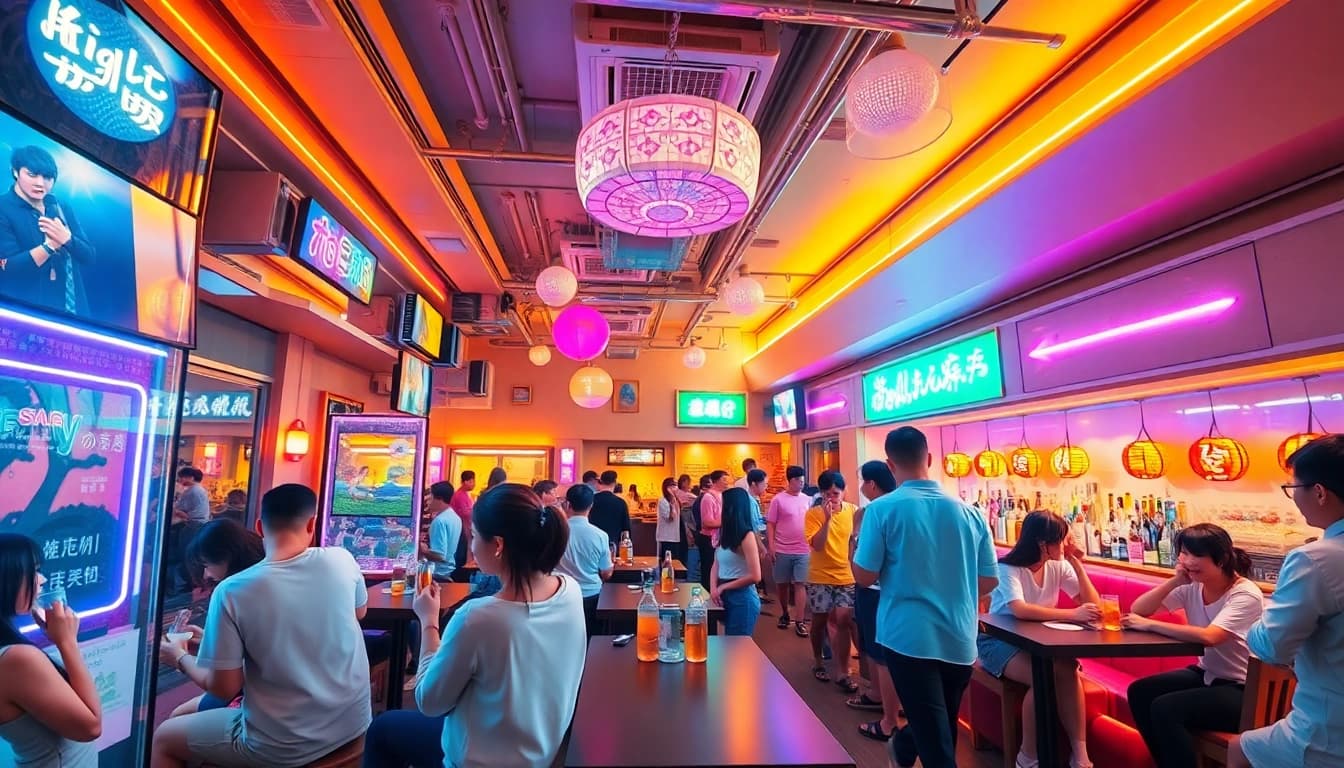 활기 넘치는 노래방과 제주도에 있는 엔터테인먼트 장소를 보여주는 흥미로운 제주도유흥 장면.