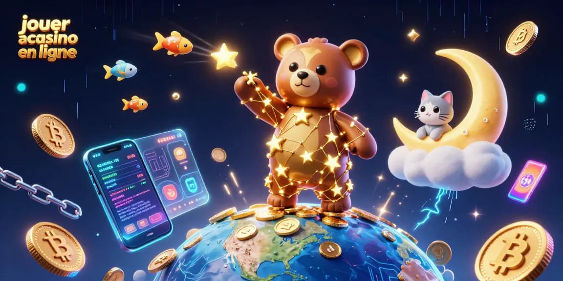 Jouer au casino en ligne pour gagner avec une ourse constellation et des pièces de crypto luminescentes.