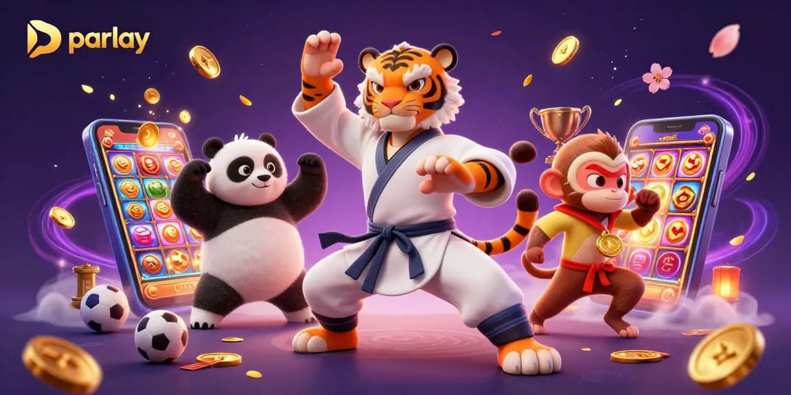 Place bets on parlay with a vibrant scene featuring a kung fu tiger and playful characters.