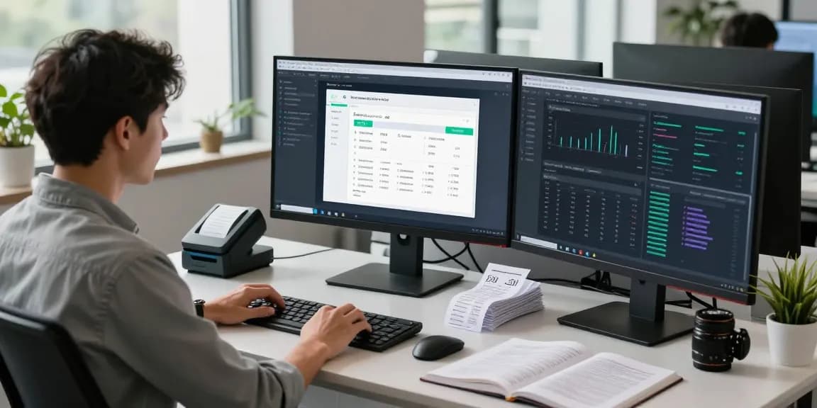 Verify PDFs with AI technology to detect fake receipt in a modern workspace.