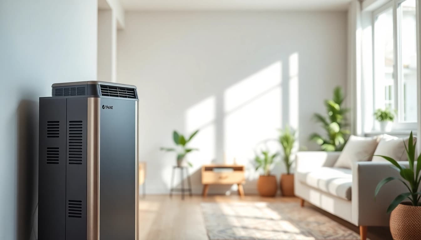 Trane air conditioner Canada installed in a sunlit modern living room, showcasing energy efficiency.