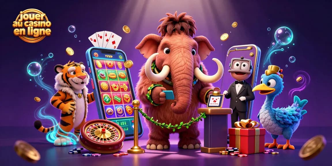 Jouer au casino en ligne avec un mammouth et un tigre dans un monde magique, pleine de jeux et de gains.