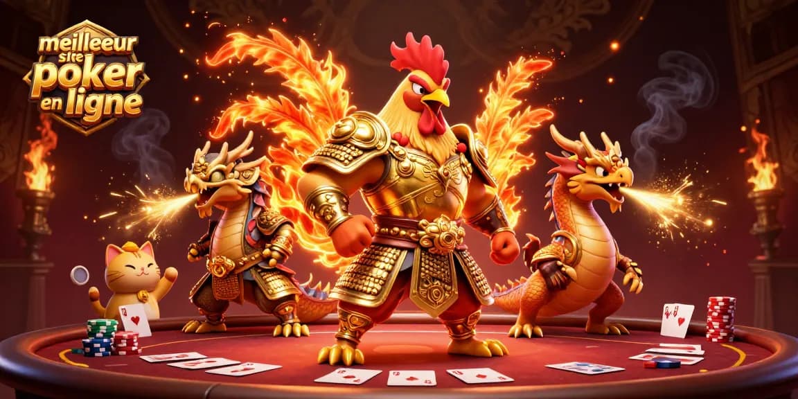 Jouer sur le meilleur site poker en ligne avec un combattant en armure et des éléments de cartes.