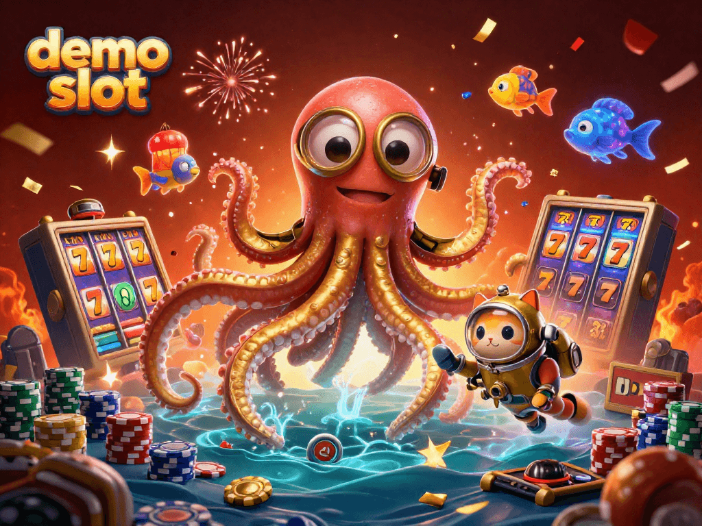 Menangkan jackpot dengan demo slot yang menampilkan khas simbol keberuntungan dan suasana kasino meriah.