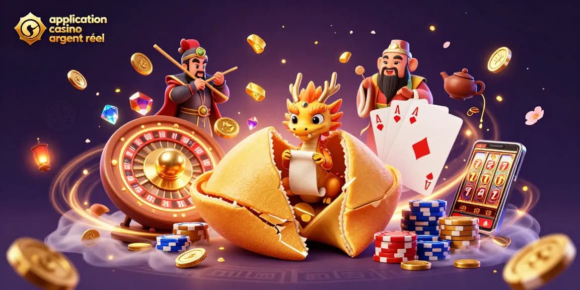 Jouez avec l'application casino argent réel entourée de dragon sage, trésors et pièces d'or.
