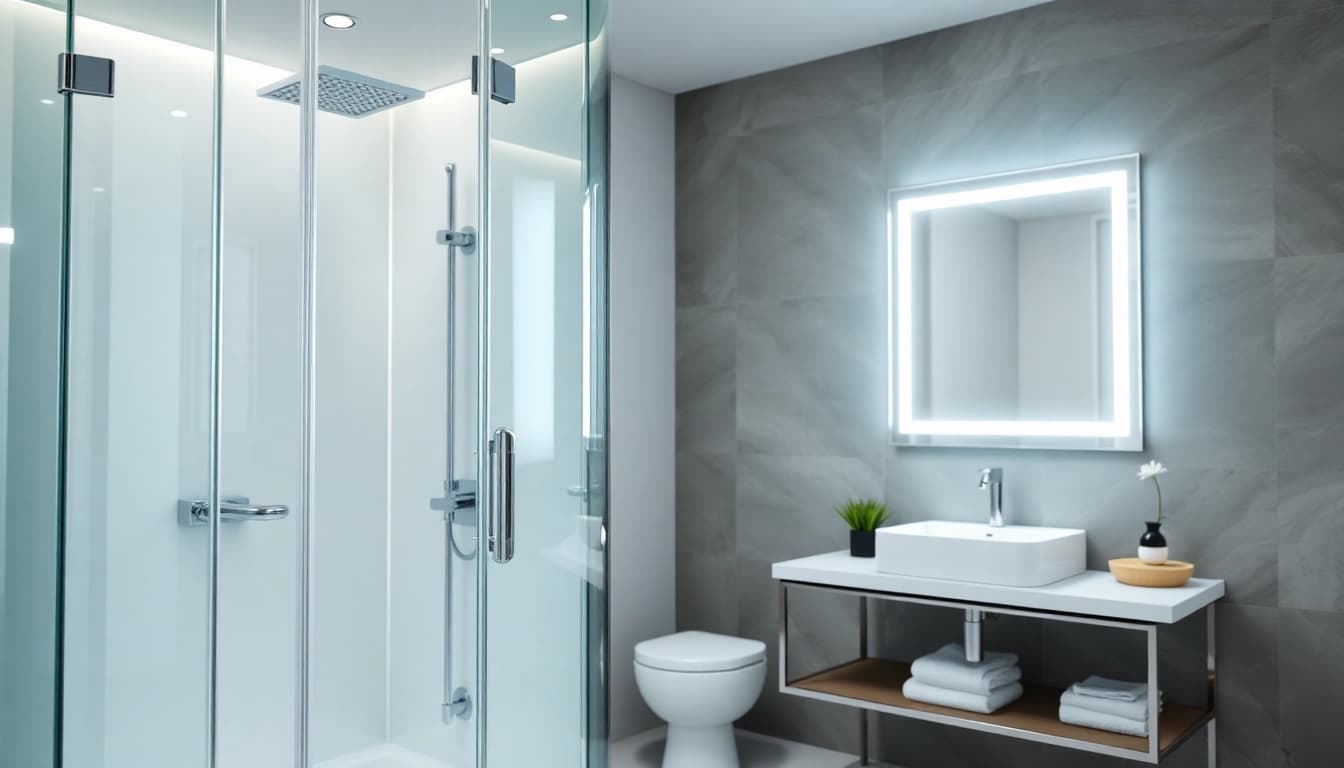 Galerie d'images avec des cabines de douche modernes et miroirs lumineux sirhona France.