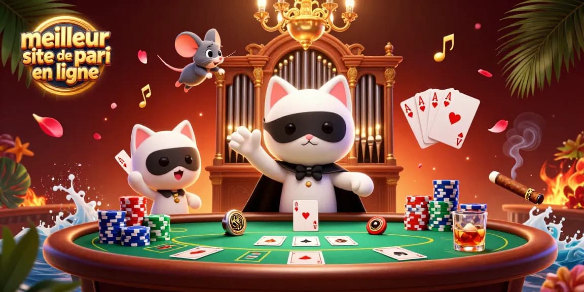 Illustration captivante du meilleur site de pari en ligne, avec des personnages animés jouant au poker.