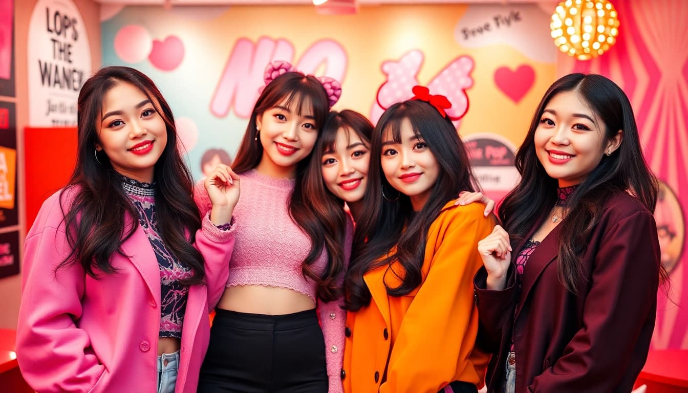 Blackpink members posing together, highlighting their unique styles and vibrant personalities.