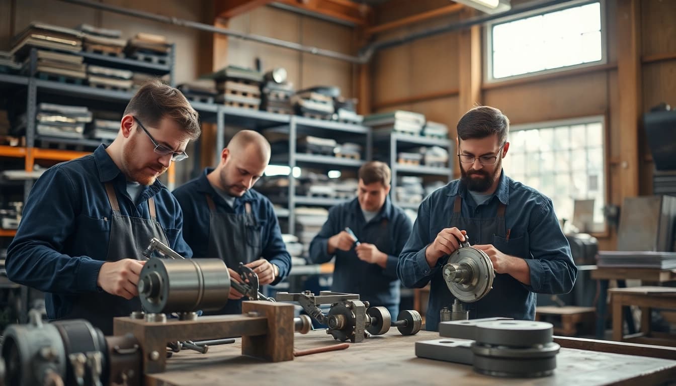 Crafting custom steel fabrication components in a vibrant workshop.