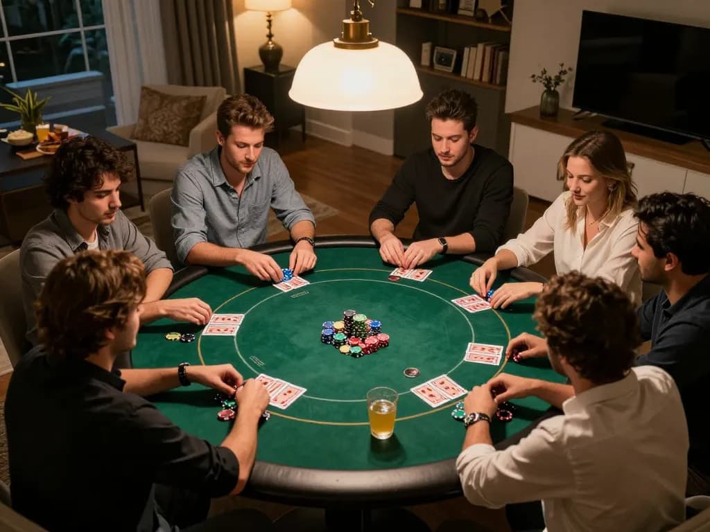 Engaging poker night scene with friends enjoying strategic gameplay and slot gacor hari ini atmosphere.