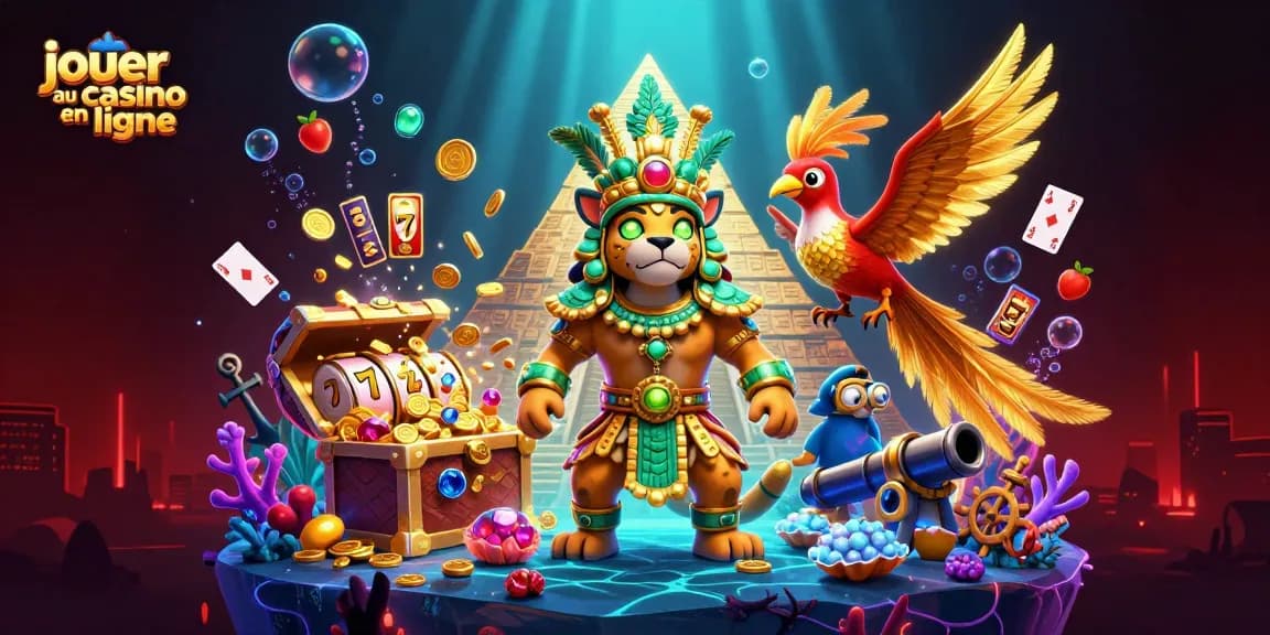 Jouer au casino en ligne dans une scène animée avec un prêtre jaguar et des symboles de chance.