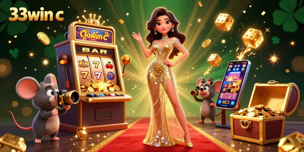 Experience the excitement of 33win c with a stunning jackpot scene featuring vibrant slot games and glamorous characters.