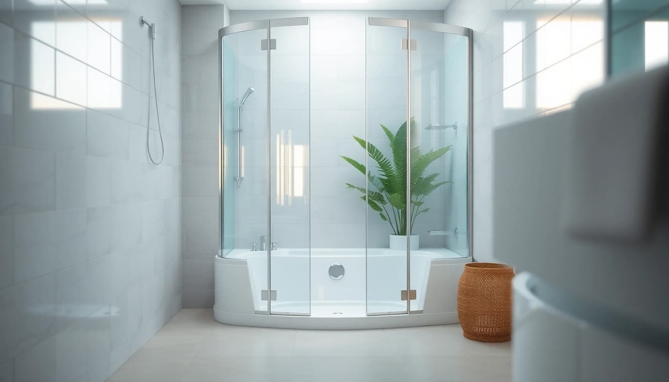 Entdecken Sie die elegante sonni Duschkabine mit transparenten Glaswänden und modernem Design in einem stilvollen Badezimmer.