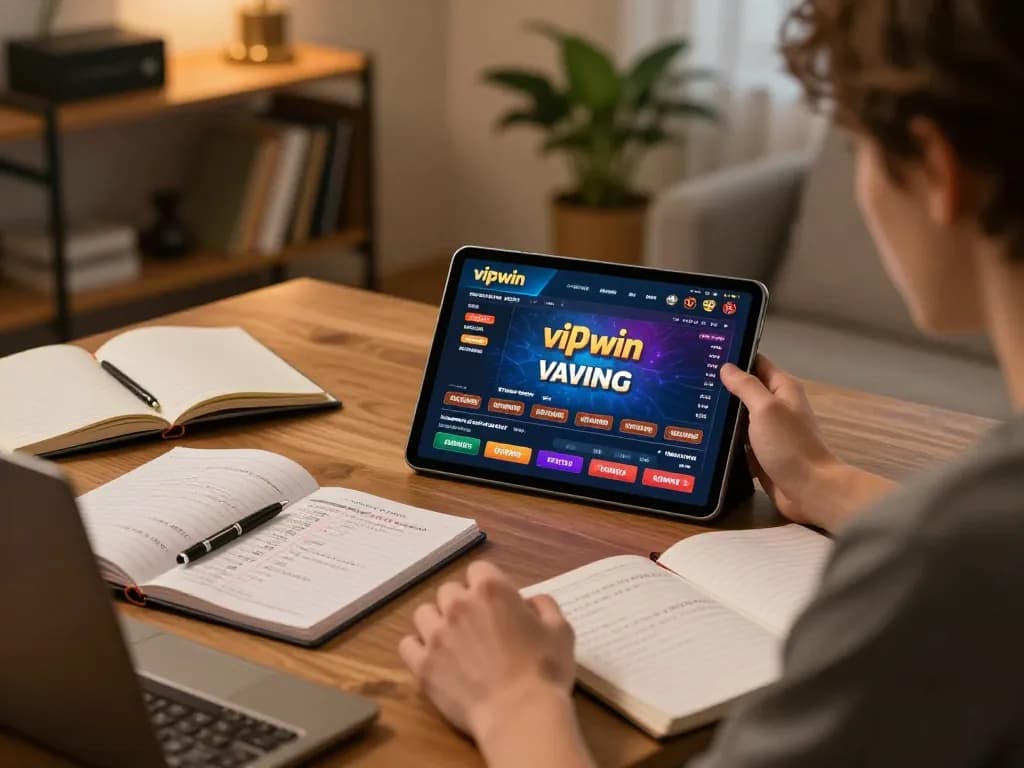 Engaging user focused on the vipwin online casino interface, strategizing in a cozy home setting.