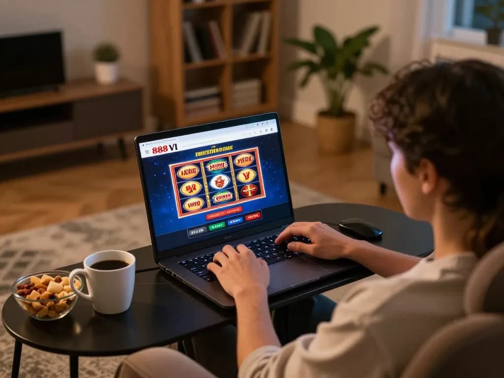 Engaging gaming experience at home with 888 VI casino interface on laptop