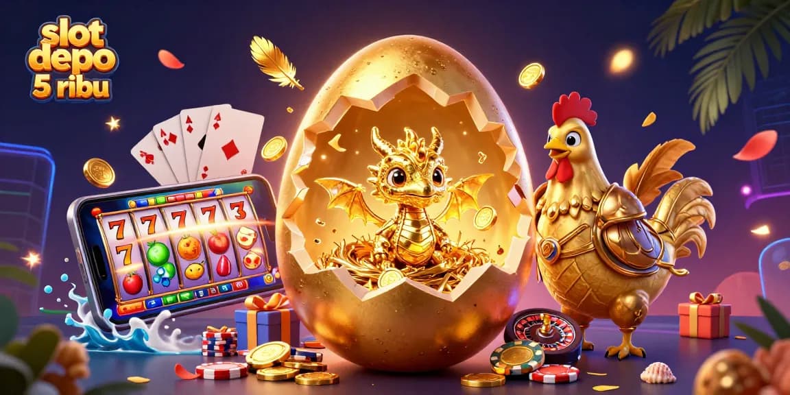 Spin the winning slots with slot depo 5 ribu, featuring golden dragon and dynamic game elements.