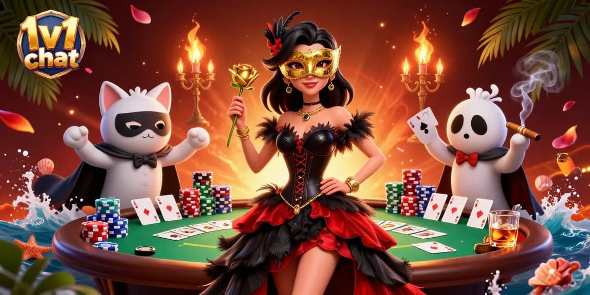 Engage in thrilling 1v1 chat experiences with animated casino elements and captivating characters.