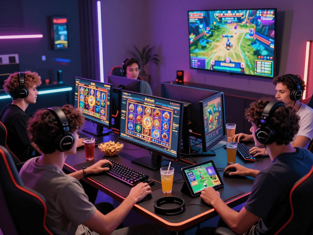 Pengalaman bermain slot gacor secara online dengan suasana gaming yang penuh warna dan interaksi sosial.