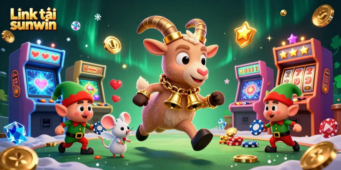 Spin and win with Link tải sunwin in a festive horror casino, featuring Krampus and playful characters.