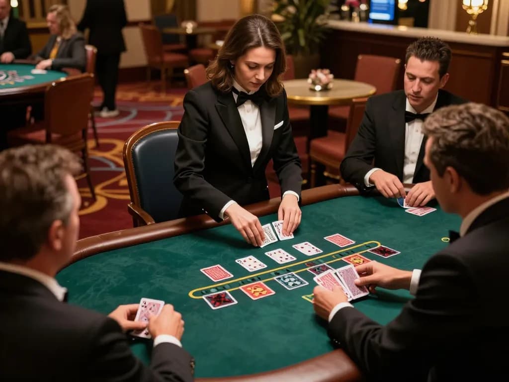 Players engaging in strategic blackjack gameplay at SC88 casino, professional dealer managing the table.