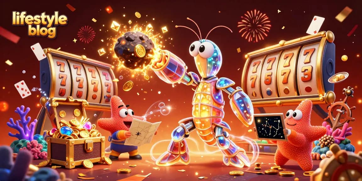 Engage with detailed 3D digital art featuring a galactic samurai mantis shrimp for a lifestyle blog