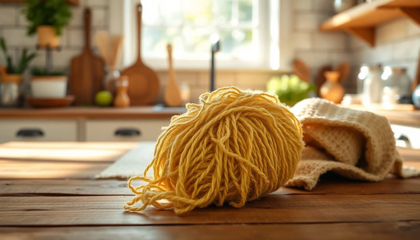 Use a kitchen loofah scrubber to effectively clean dishes with natural fibers for better sustainability.