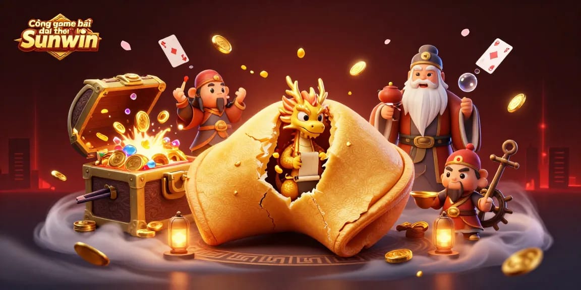 Cổng game bài đổi thưởng Sunwin features a mesmerizing scene with a wise dragon and golden treasures amid a vibrant casino atmosphere.