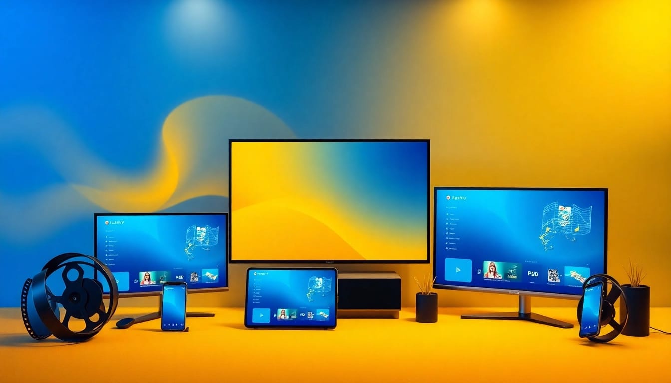 Dynamic and modern promotional poster for Lauthaitv showcasing streaming services across multiple devices.