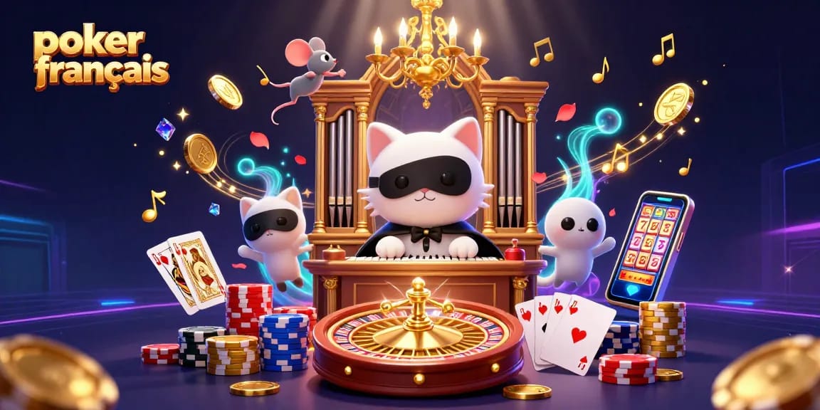 Jouez au poker français avec des jetons dorés et des cartes brillantes, une aventure captivante.