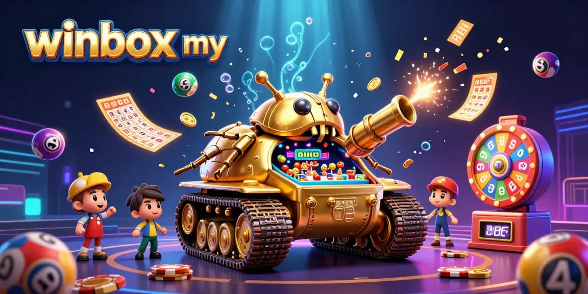 Winbox my carnival-themed illustration showcasing a vibrant casino experience with dynamic lottery elements.